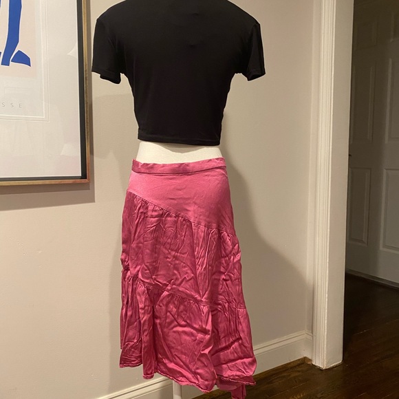Pink Satin Asymmetrical Skirt - Picture 2 of 6